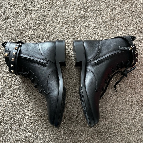 Valentino Garavani Black Studded Combat Boots - Picture 10 of 16